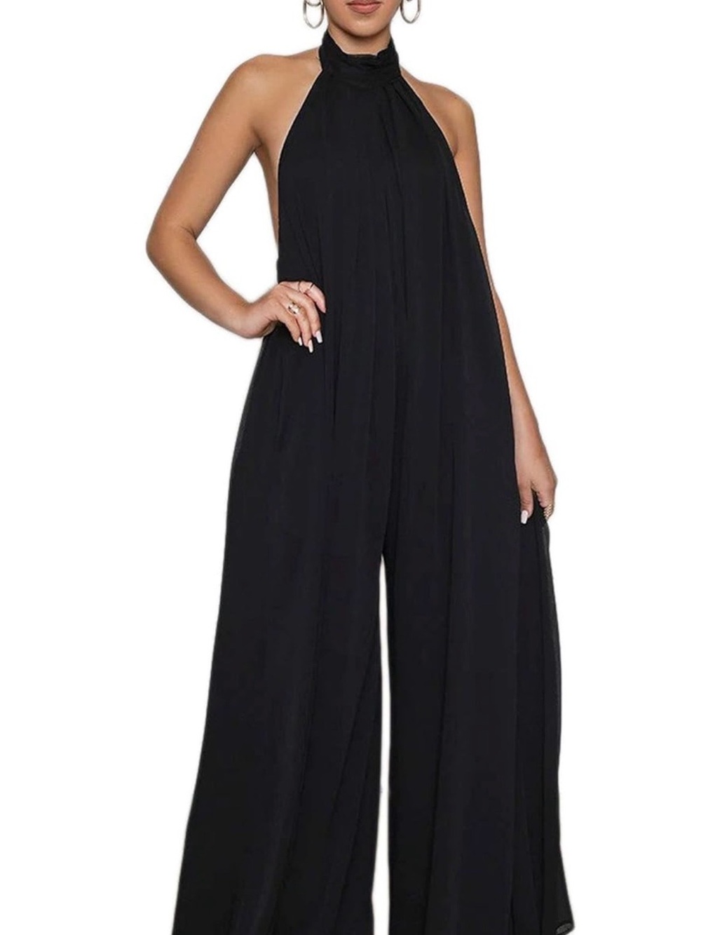 Classic Black Halter Wide-Leg Jumpsuit